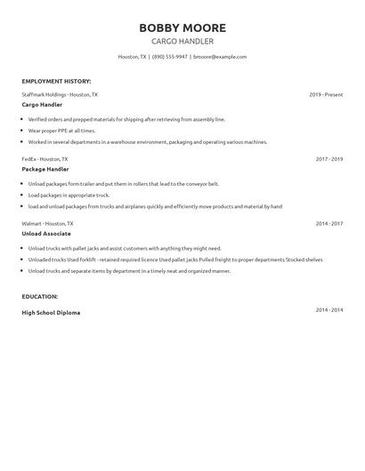 Cargo Handler Resume