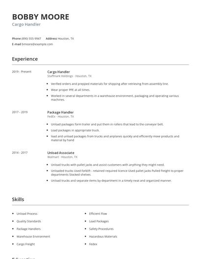 Cargo Handler Resume