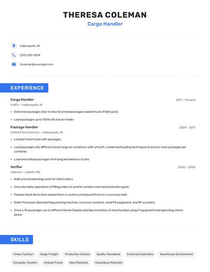Cargo Handler Resume