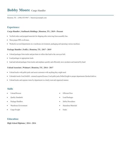 Cargo Handler Resume