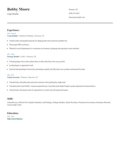 Cargo Handler Resume