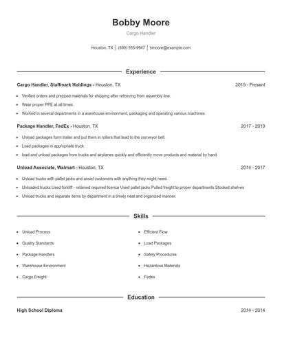 Cargo Handler Resume
