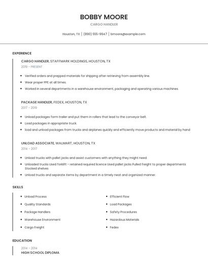 Cargo Handler Resume