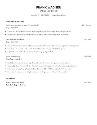 Cargo Inspector Resume