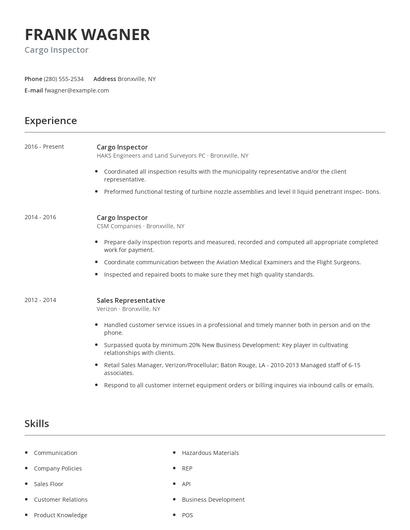 Cargo Inspector Resume