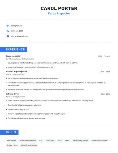 Cargo Inspector Resume