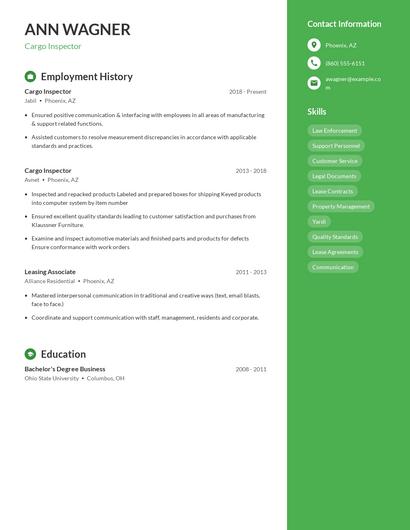 Cargo Inspector Resume