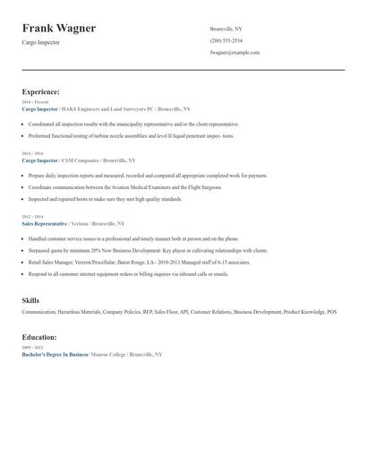 Cargo Inspector Resume