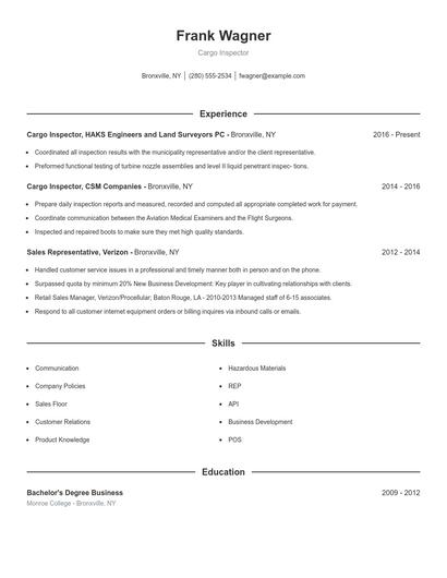 Cargo Inspector Resume