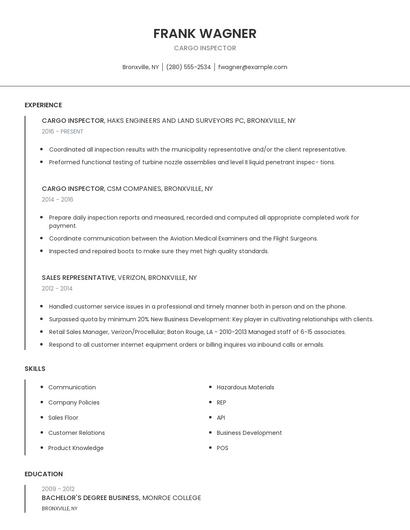Cargo Inspector Resume