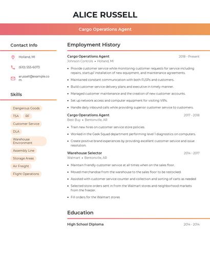 Cargo Operations Agent Resume