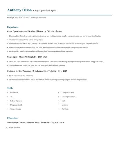 Cargo Operations Agent Resume