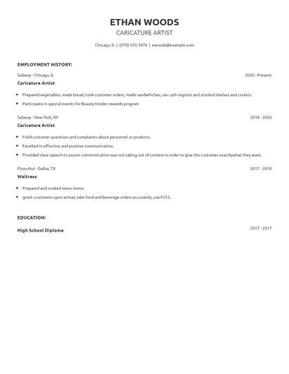 Caricature Artist Resume