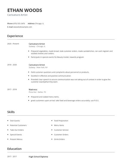 Caricature Artist Resume