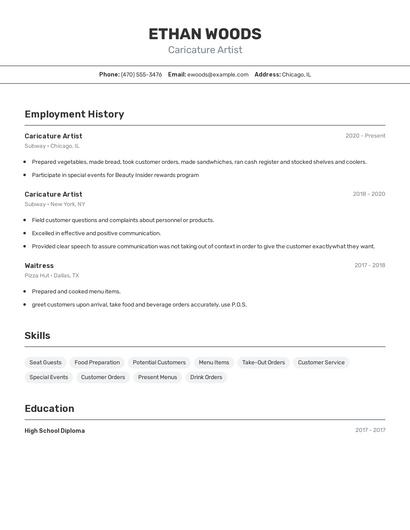 Caricature Artist Resume