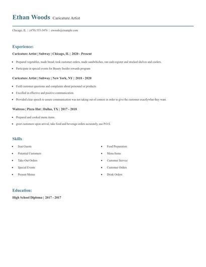 Caricature Artist Resume