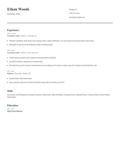 Caricature Artist Resume