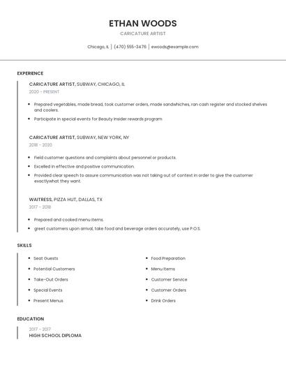 Caricature Artist Resume