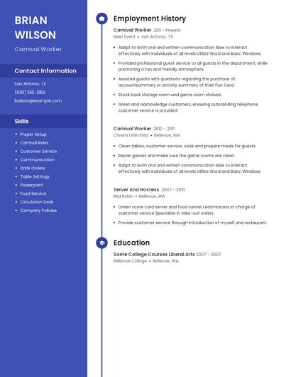 Carnival Worker Resume