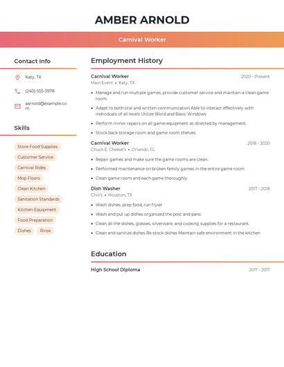 Carnival Worker Resume