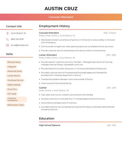 Carousel Attendant Resume