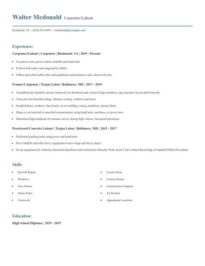 Carpenter/Labour Resume