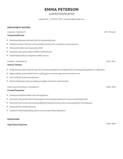 Carpenter/Painter Resume