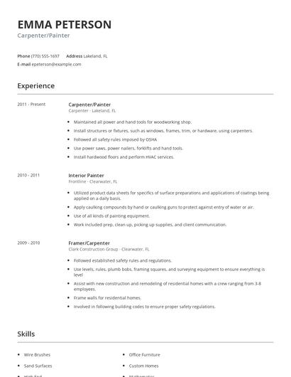 Carpenter/Painter Resume