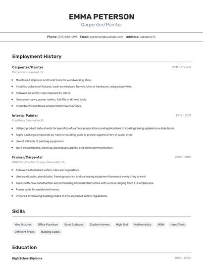 Carpenter/Painter Resume