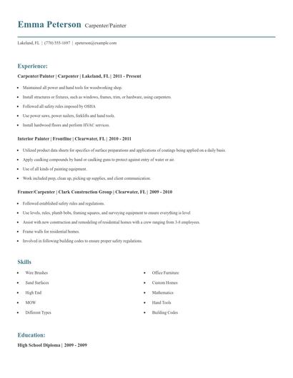 Carpenter/Painter Resume