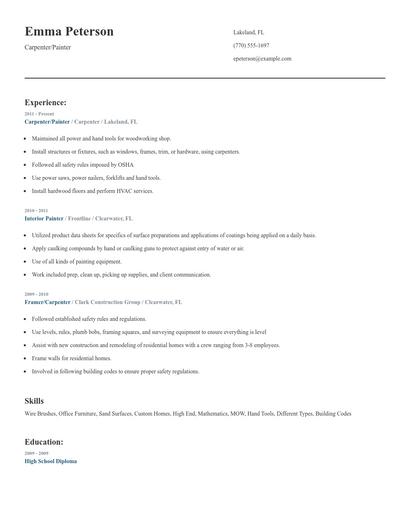 Carpenter/Painter Resume