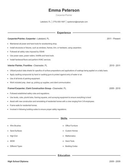 Carpenter/Painter Resume