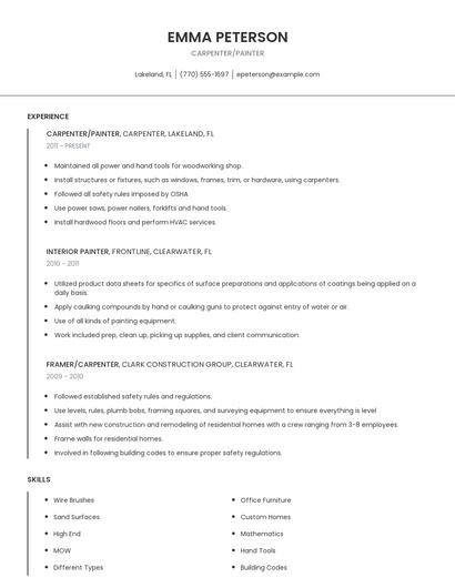 Carpenter/Painter Resume