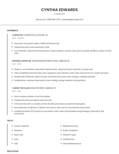 Carpenter Resume
