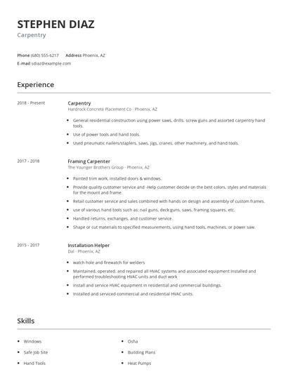 Carpentry Resume