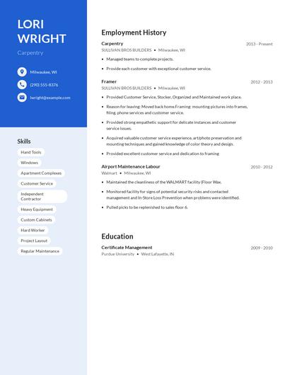 Carpentry Resume