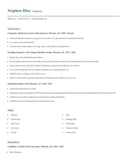 Carpentry Resume