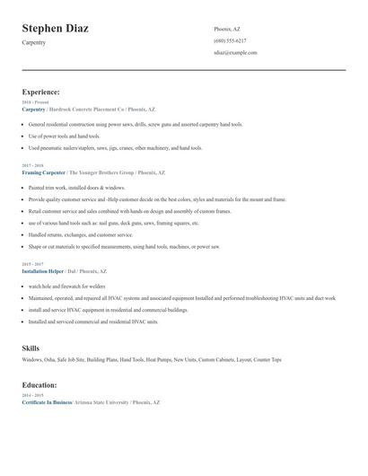 Carpentry Resume