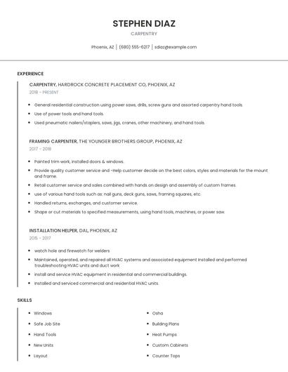 Carpentry Resume