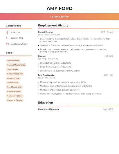 Carpet Cleaner Resume