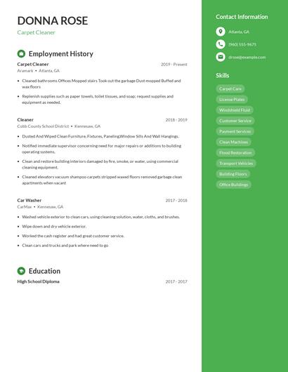 Carpet Cleaner Resume