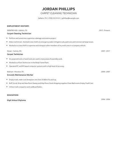 Carpet Cleaning Technician Resume