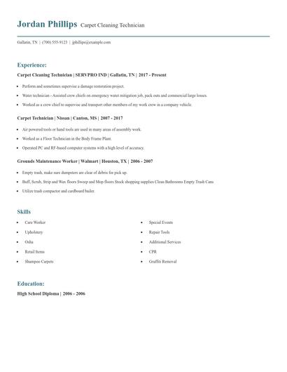 Carpet Cleaning Technician Resume