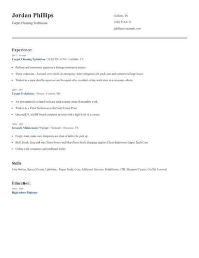 Carpet Cleaning Technician Resume