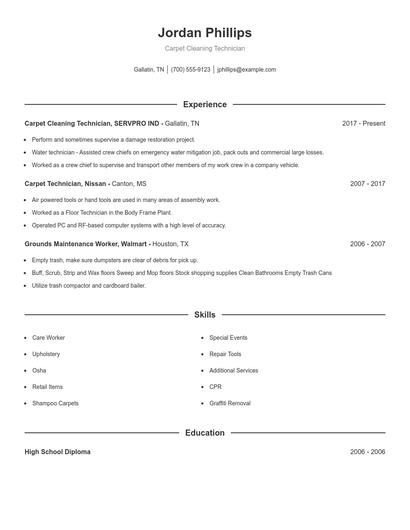 Carpet Cleaning Technician Resume