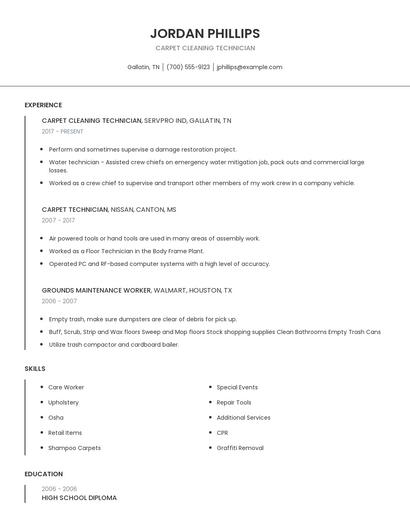 Carpet Cleaning Technician Resume