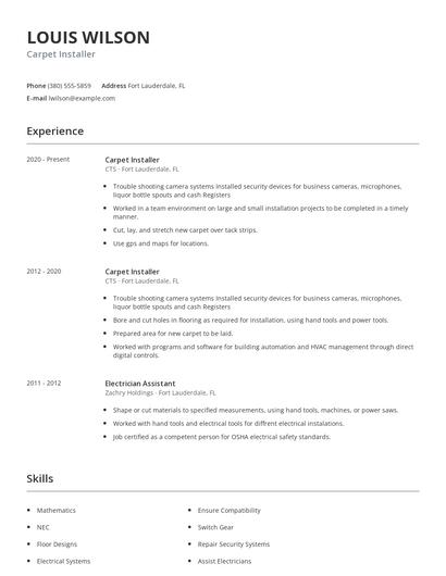 Carpet Installer Resume