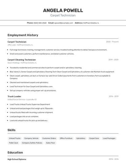 Carpet Technician Resume