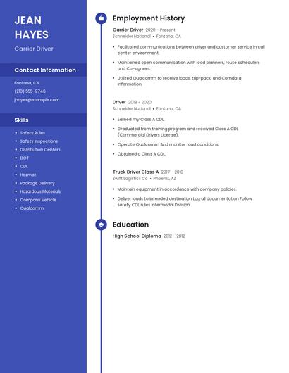 Carrier Driver Resume