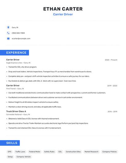 Carrier Driver Resume
